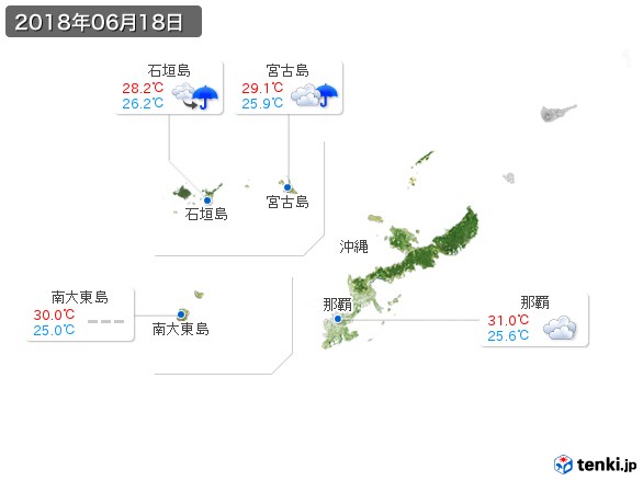 沖縄地方(2018年06月18日の天気