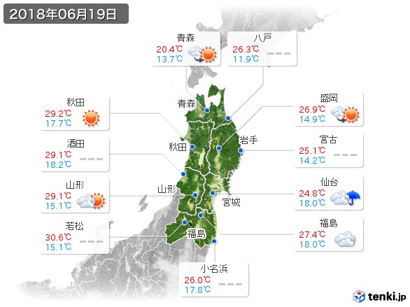 東北地方(2018年06月19日の天気