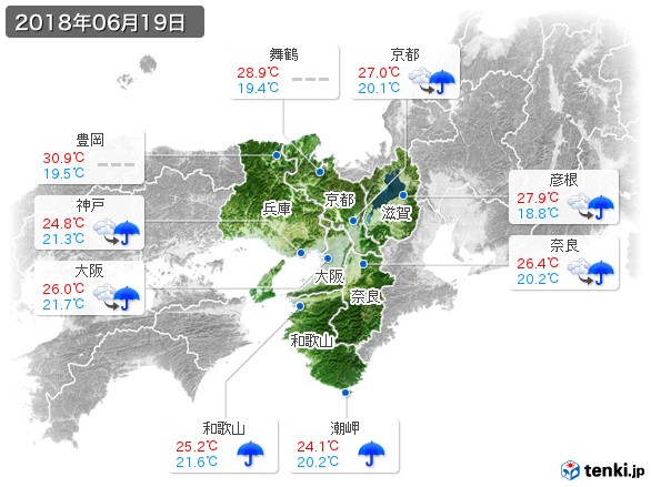 近畿地方(2018年06月19日の天気