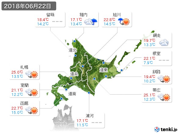 北海道地方(2018年06月22日の天気