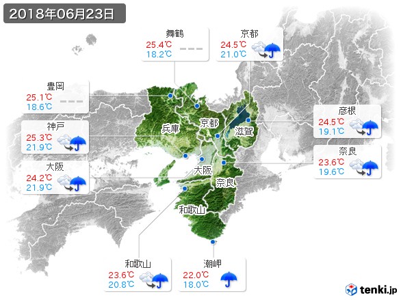 近畿地方(2018年06月23日の天気