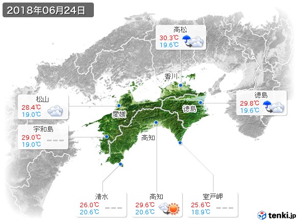四国地方(2018年06月24日の天気