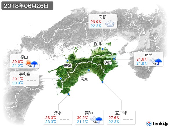 四国地方(2018年06月26日の天気