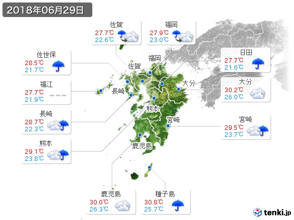 九州地方(2018年06月29日の天気