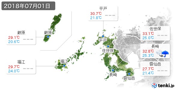 長崎県(2018年07月01日の天気