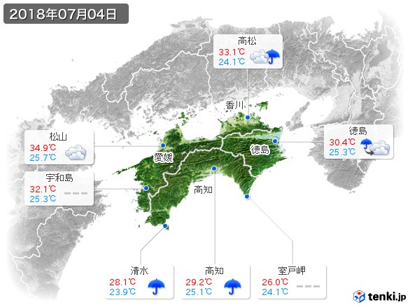 四国地方(2018年07月04日の天気