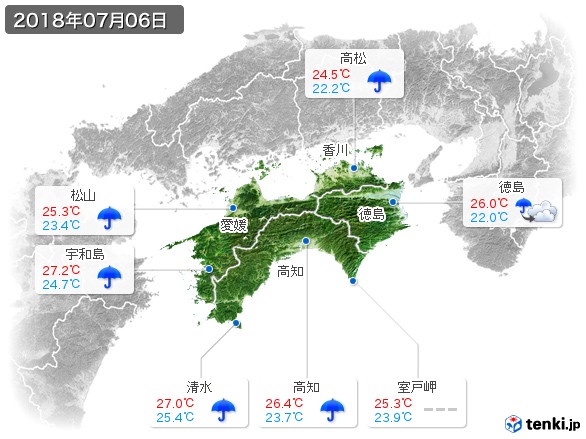 四国地方(2018年07月06日の天気