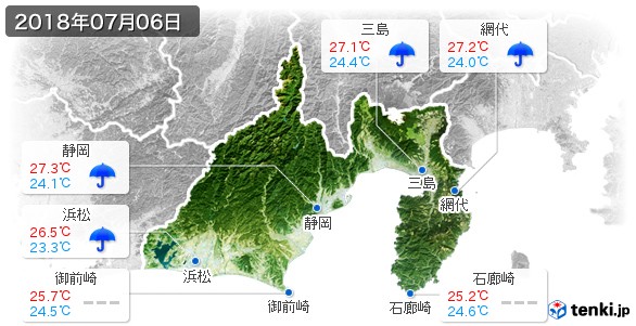 静岡県(2018年07月06日の天気