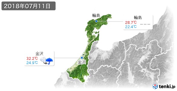 石川県(2018年07月11日の天気