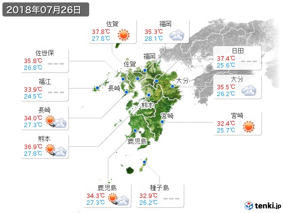 九州地方(2018年07月26日の天気