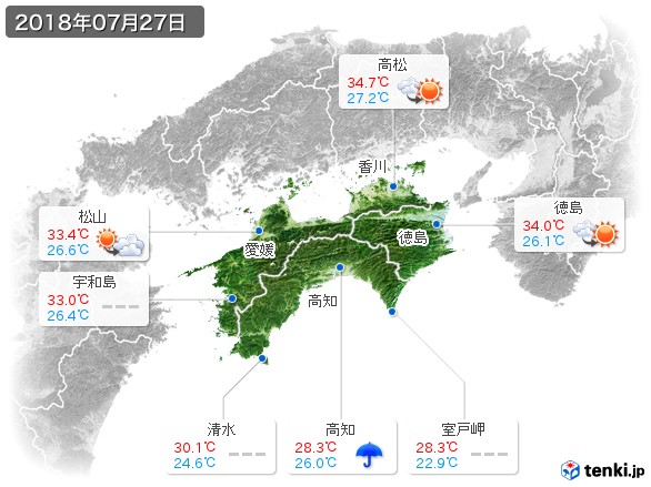 四国地方(2018年07月27日の天気