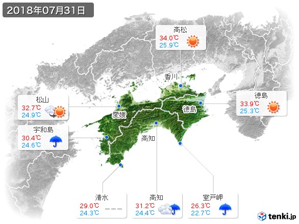 四国地方(2018年07月31日の天気