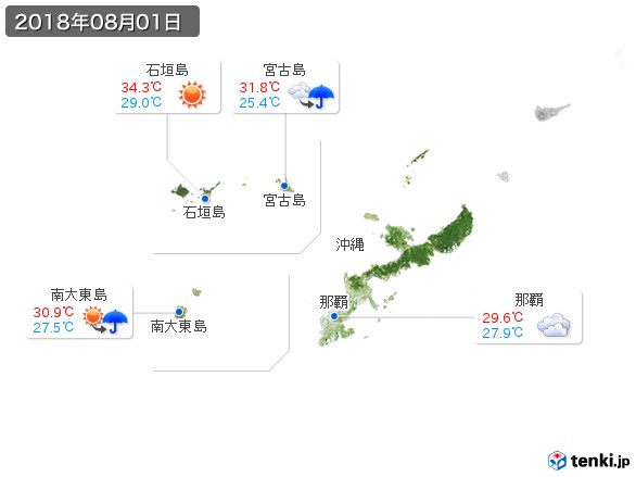 沖縄地方(2018年08月01日の天気