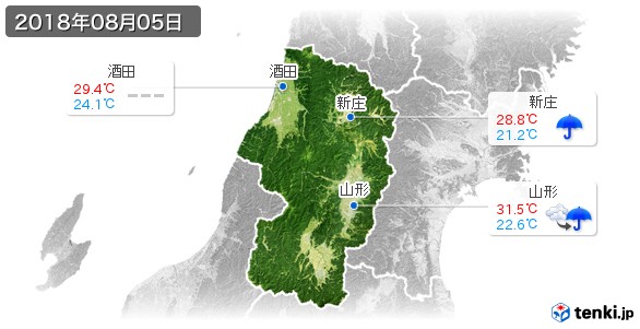 山形県(2018年08月05日の天気