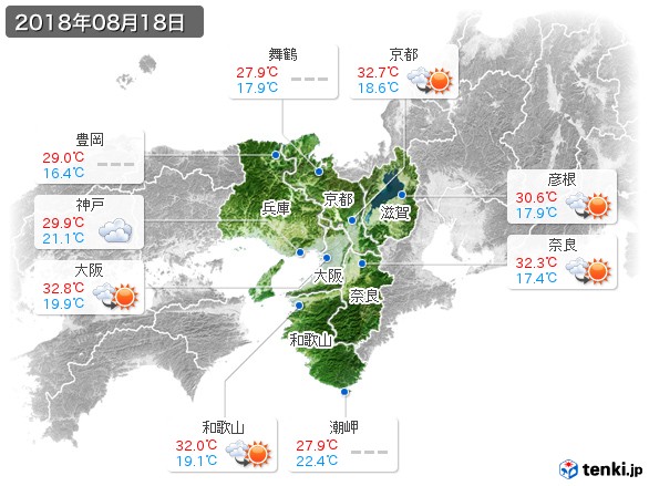 近畿地方(2018年08月18日の天気