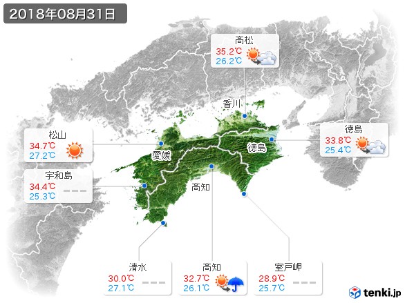四国地方(2018年08月31日の天気