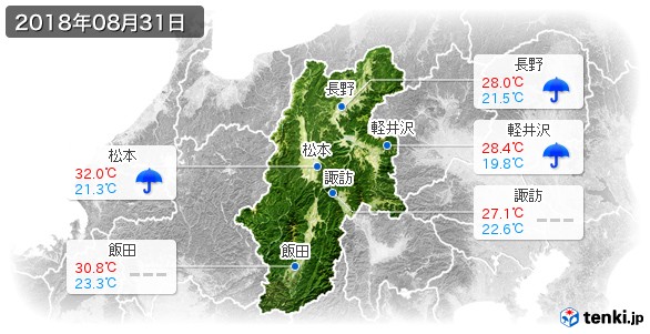 長野県(2018年08月31日の天気