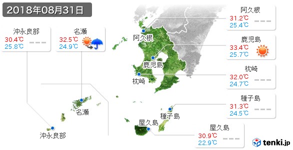 鹿児島県(2018年08月31日の天気