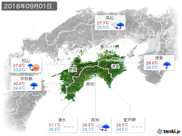 四国地方(2018年09月01日の天気