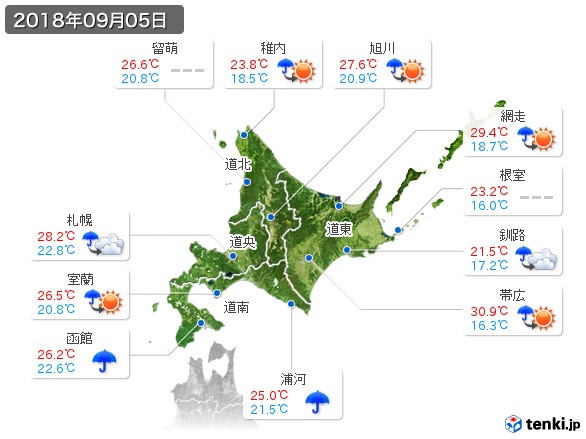 北海道地方(2018年09月05日の天気