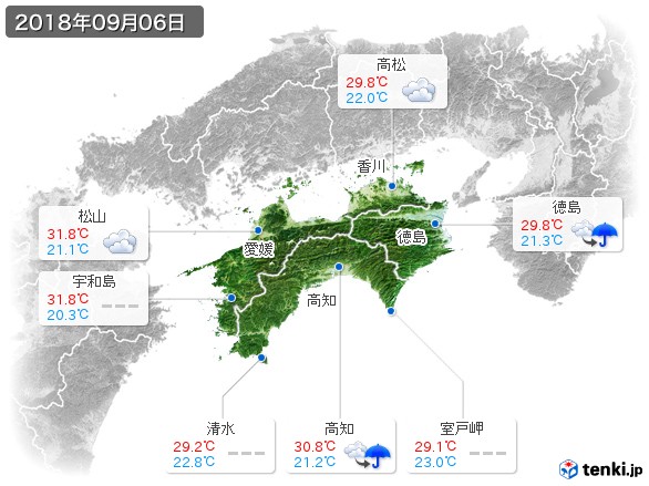 四国地方(2018年09月06日の天気