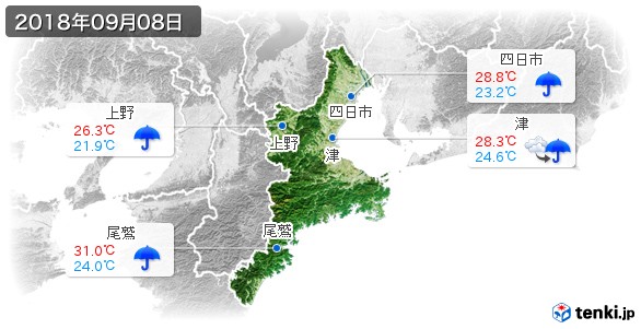 三重県(2018年09月08日の天気