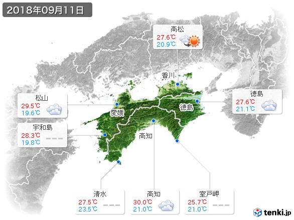 四国地方(2018年09月11日の天気