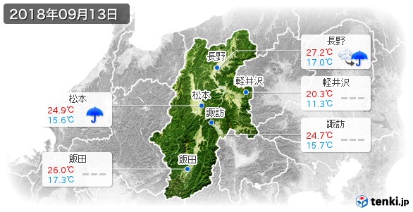 長野県(2018年09月13日の天気