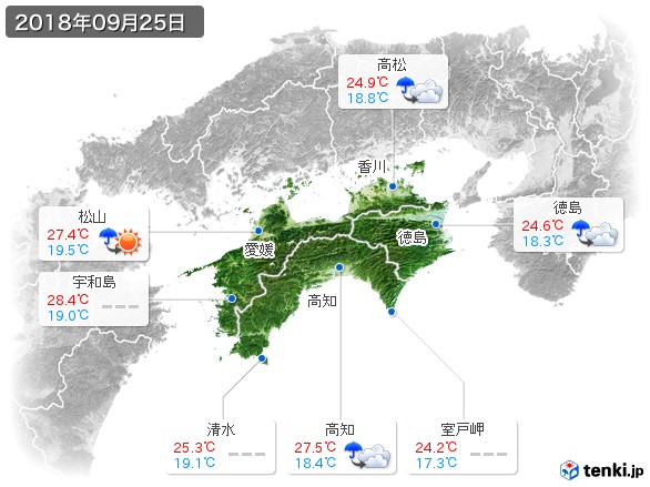 四国地方(2018年09月25日の天気