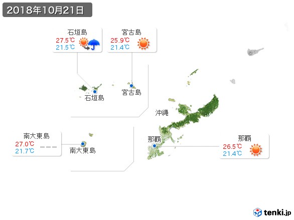 沖縄地方(2018年10月21日の天気