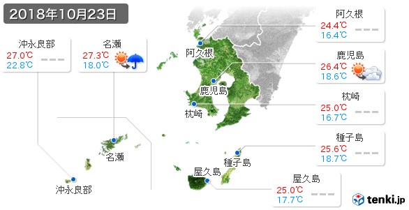 鹿児島県(2018年10月23日の天気