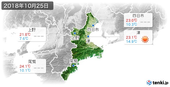 三重県(2018年10月25日の天気