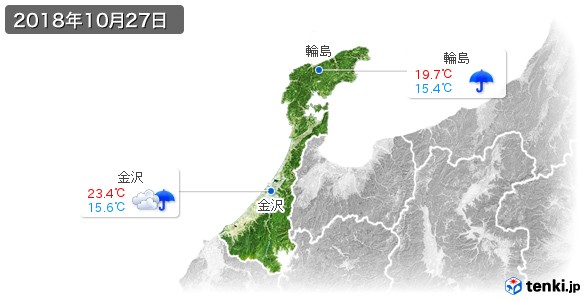 石川県(2018年10月27日の天気