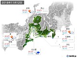 2018年11月12日の東海地方の実況天気