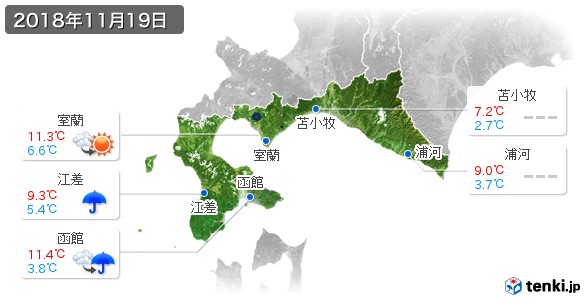 道南(2018年11月19日の天気