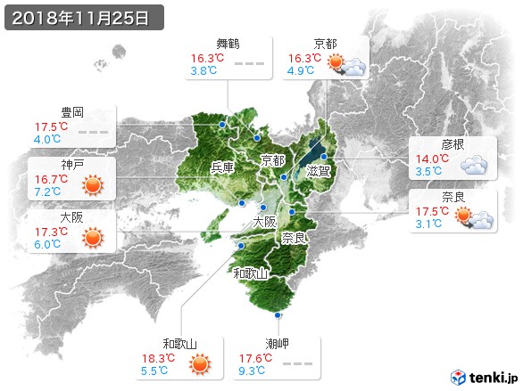 近畿地方(2018年11月25日の天気