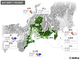 2018年11月28日の東海地方の実況天気