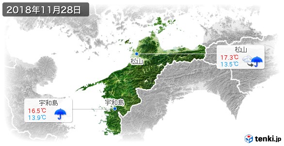 愛媛県(2018年11月28日の天気