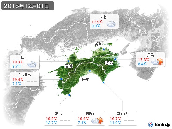四国地方(2018年12月01日の天気