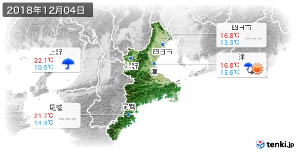 三重県(2018年12月04日の天気
