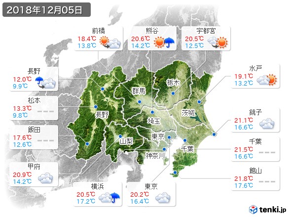 関東・甲信地方(2018年12月05日の天気