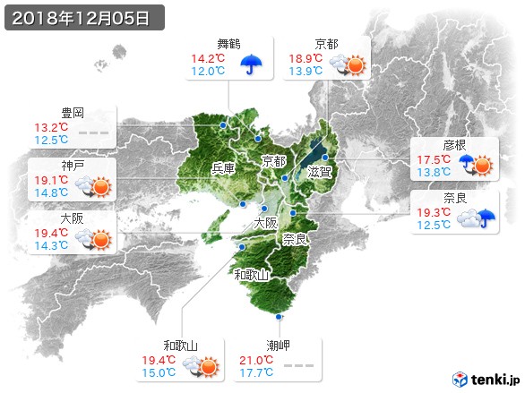 近畿地方(2018年12月05日の天気