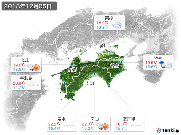 四国地方(2018年12月05日の天気