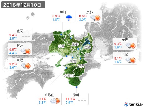 近畿地方(2018年12月10日の天気