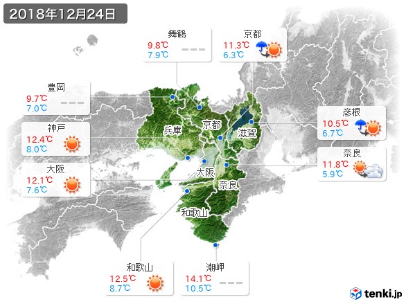 近畿地方(2018年12月24日の天気