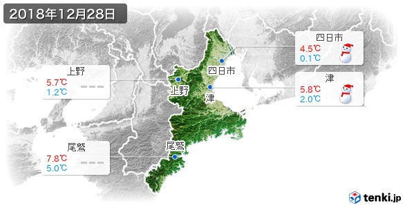 三重県(2018年12月28日の天気