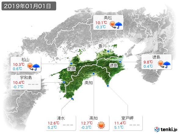 四国地方(2019年01月01日の天気