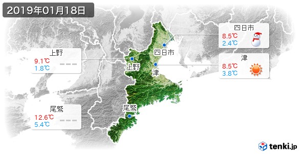 三重県(2019年01月18日の天気