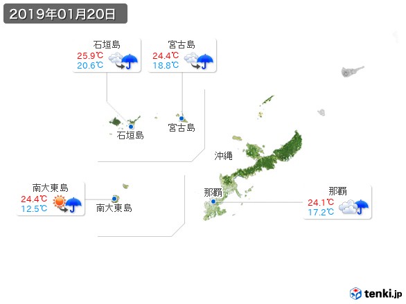 沖縄地方(2019年01月20日の天気