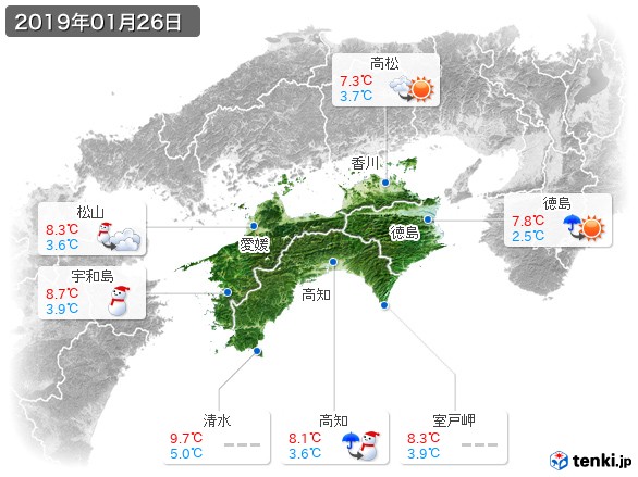 四国地方(2019年01月26日の天気